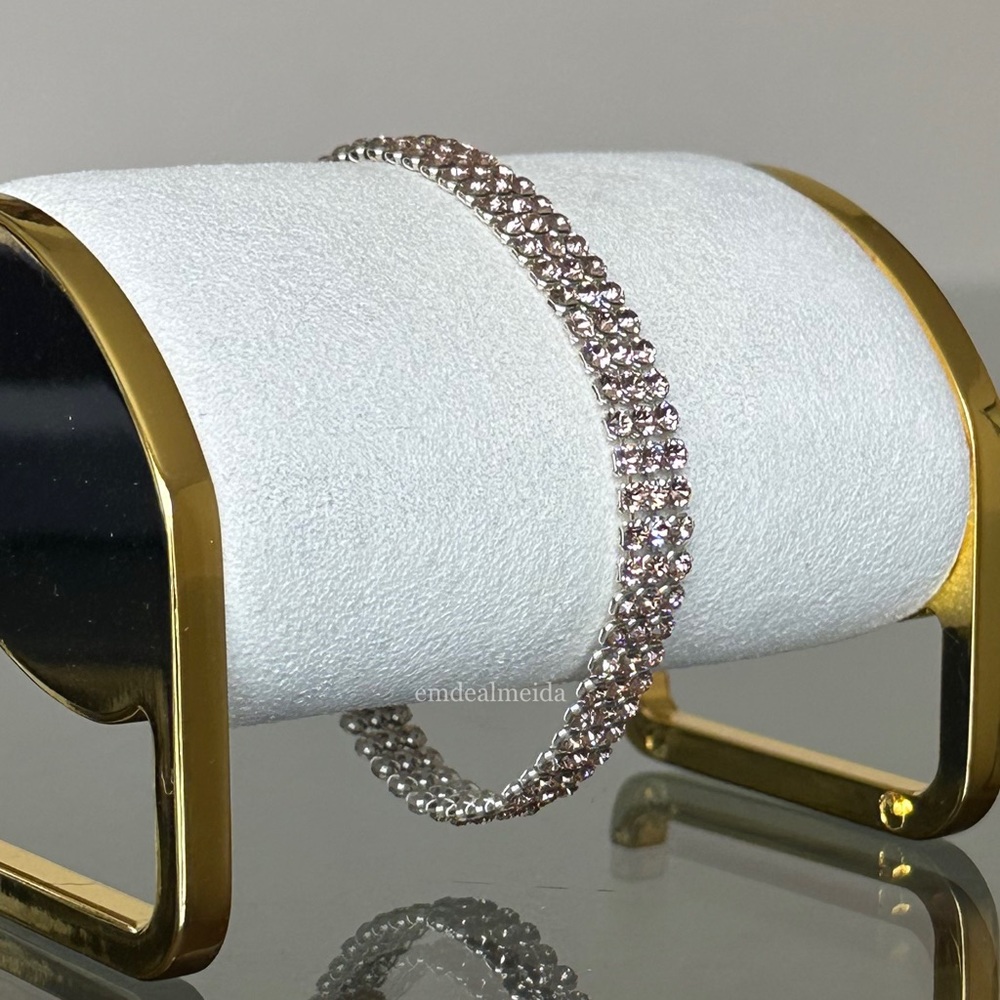 SOLD - Swarovski Crystal Rose Gold Tone Fit Pink Mesh Bracelet 5381139 - Picture 6 of 11